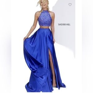 Sherri Hill Two Piece Beaded Prom Special Occasion Dress Royal Blue Size 10